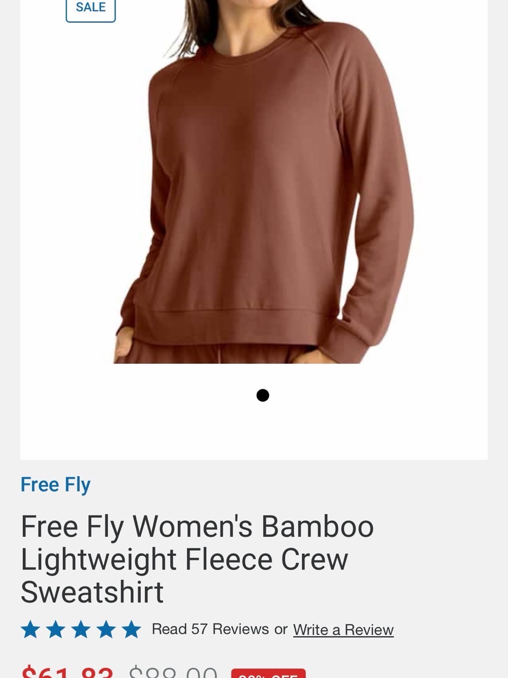 Women's free fly Bamboo Lightweight Fleece Crew Sweatshirt - Brown
